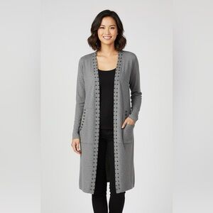 Coin 1804 Beaded Long Cardigan Sweater Duster Pockets Stretch Soft Lightweight L